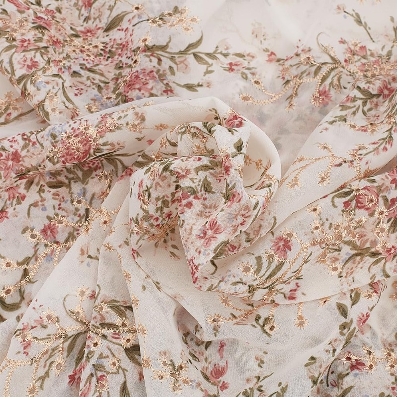 Sewing Eyelet Fabric - 2 Yards/1.8m Embroidered Eyelets Chiffon Fabric