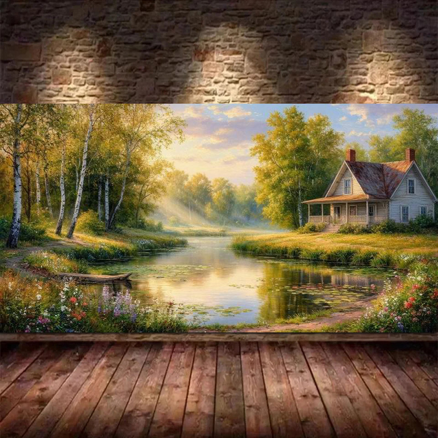 Sewing House - Forest House River Diy Diamond Painting
