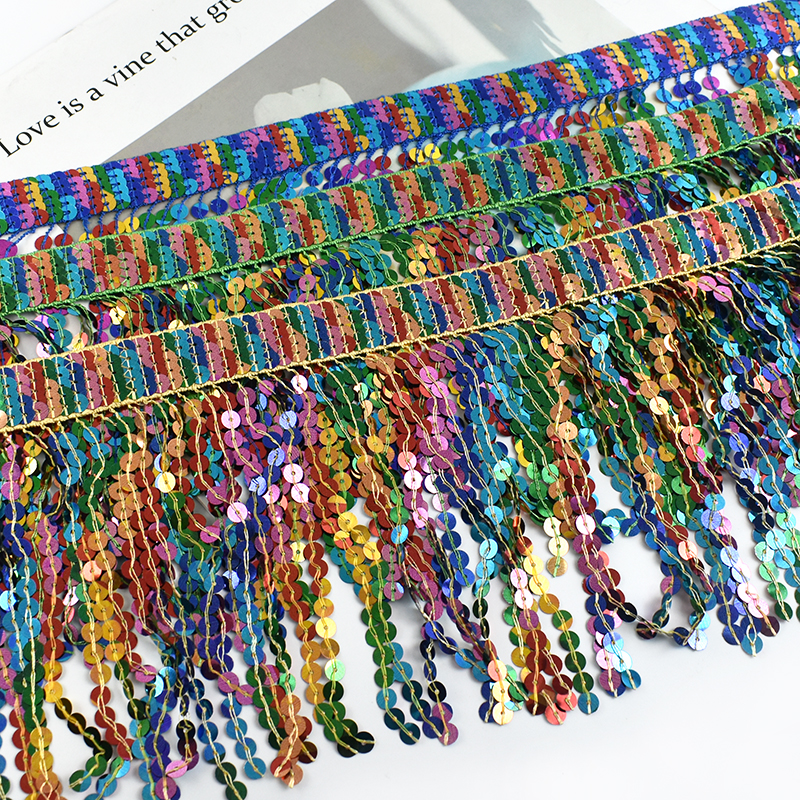 Textile And Sewing Supply - 5/10Yards Sequin Fringe Tassel 16cm Rainbow