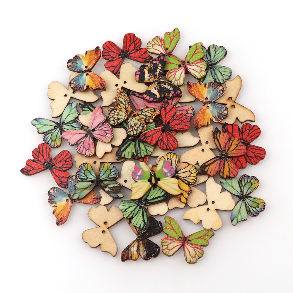 Textile Sewing Patterns - 50/100pcs Vintage Series Wooden Buttons Flatback