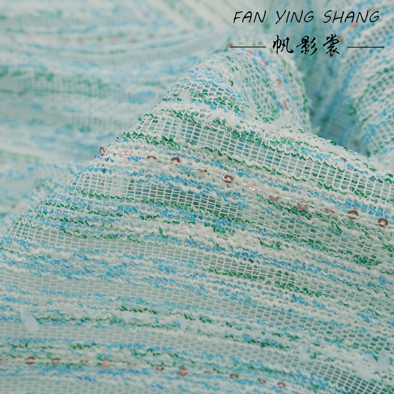 Green Sky Blue White Sequin Tw - Sewing Tweed reseña y precio