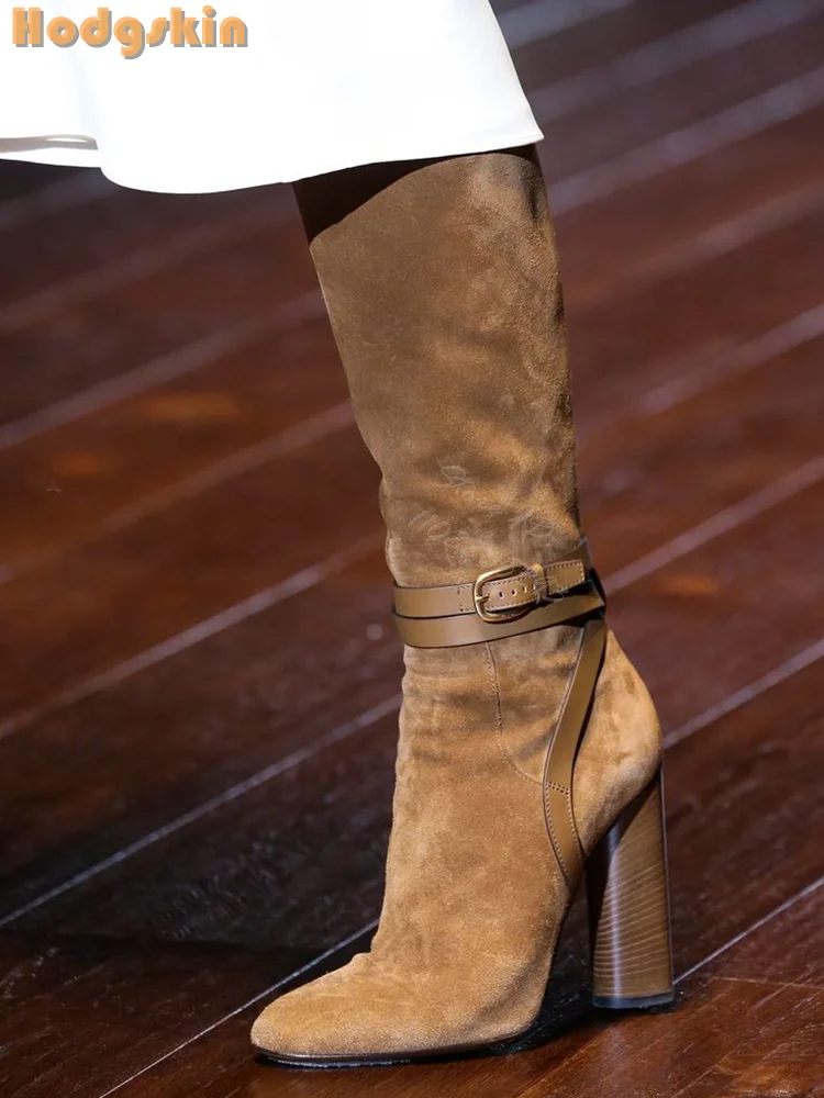 Retro Buckle Straps Boots Sued - Sewing Zipper reseña y precio