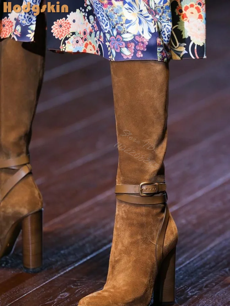 Retro Buckle Straps Boots Sued - Sewing Zipper reseña y precio