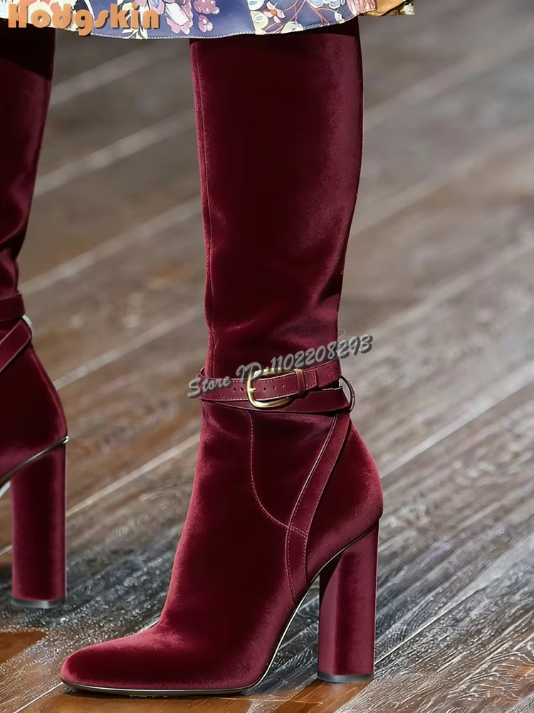 Retro Buckle Straps Boots Sued - Sewing Zipper reseña y precio