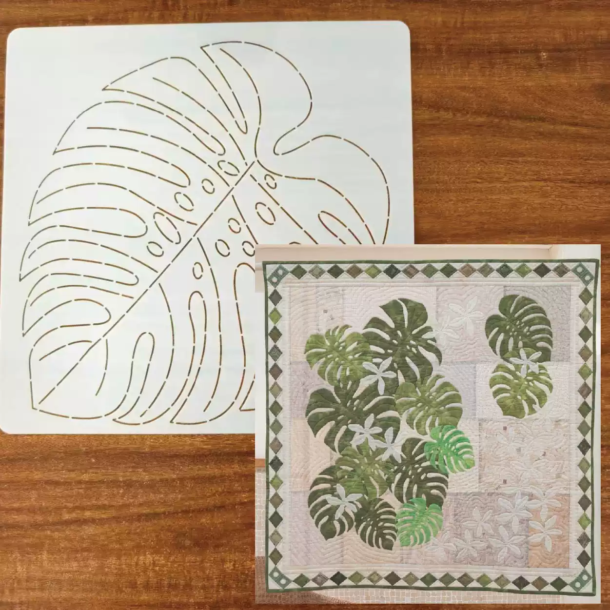 leaf flower Sashiko Embroidery - Is Sewing Textile Art reseña y precio