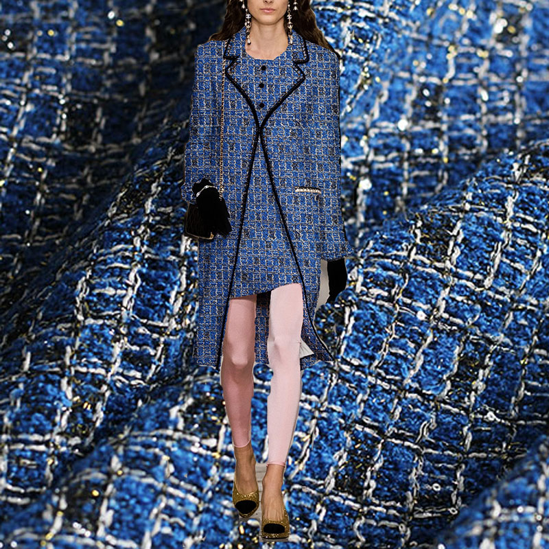 Blue Color Lattice Pattern Yar - Sewing Tweed reseña y precio