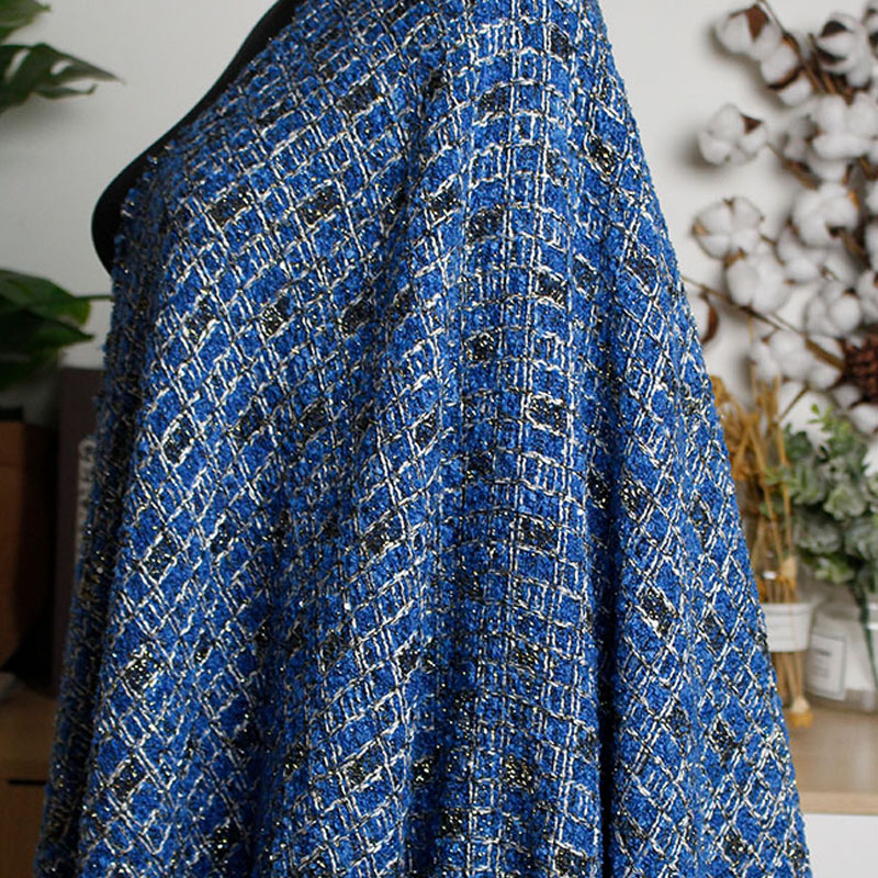 Blue Color Lattice Pattern Yar - Sewing Tweed reseña y precio