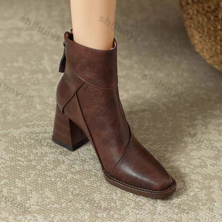Woman Chunky Ankle Boots Women - Sewing Zipper reseña y precio
