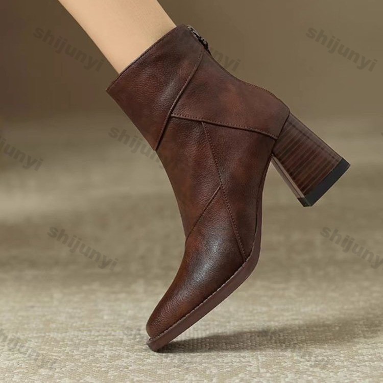 Woman Chunky Ankle Boots Women - Sewing Zipper reseña y precio