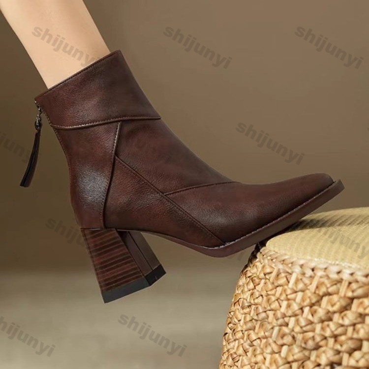 Woman Chunky Ankle Boots Women - Sewing Zipper reseña y precio